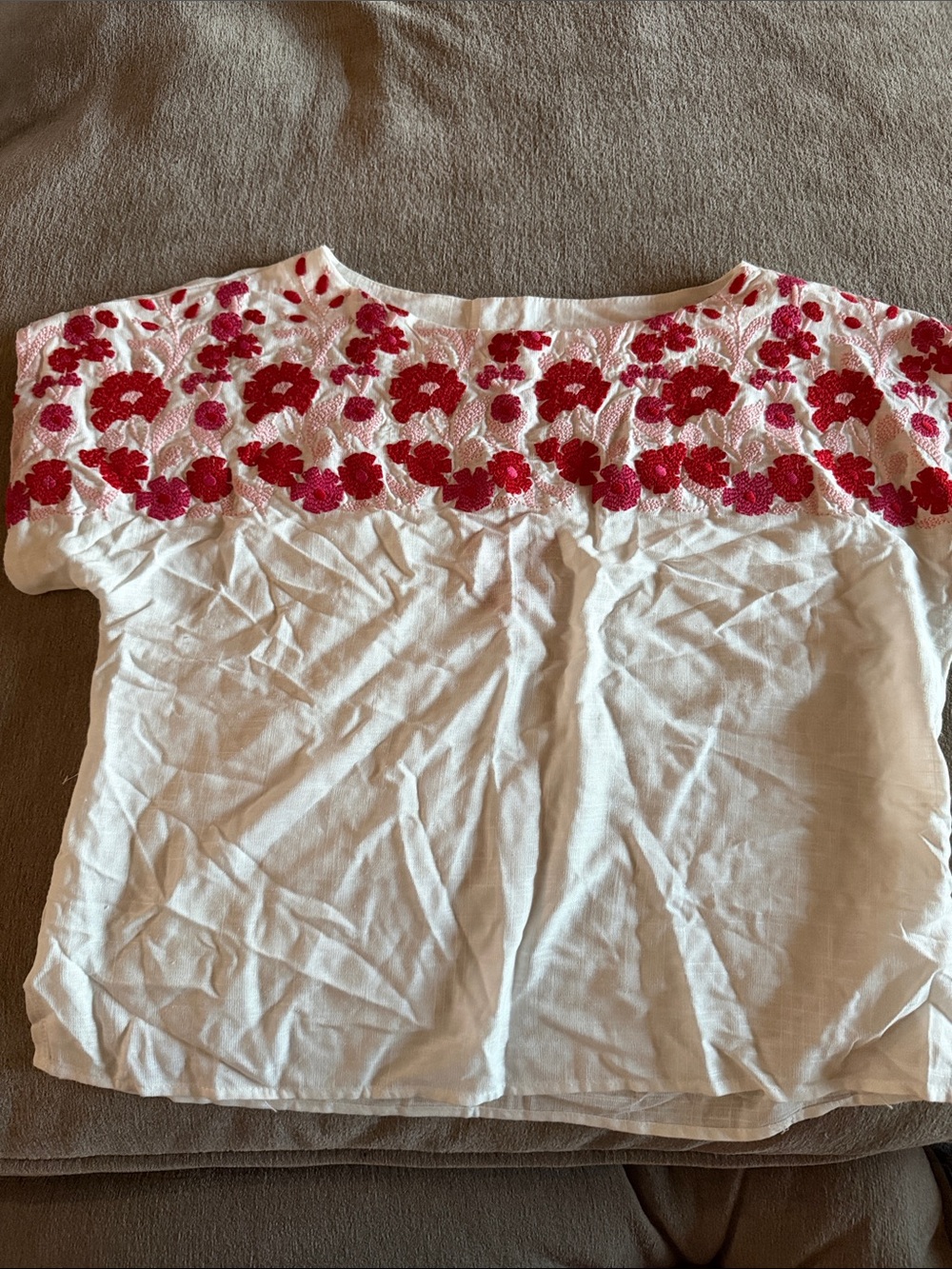 Solitaire White Blouse with Pink and Red Floral Embroidery